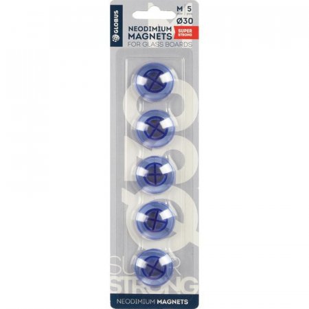 Магниты для досок (диаметр 30 мм, 5 штук в упаковке) для стеклянных досок прозрачный синий Глобус