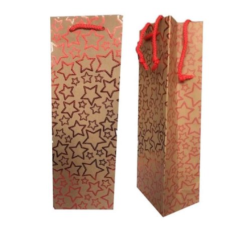 Пакет подарочный из крафт-бумаги под бутылку Звезды (12х36х8 см, 10 штук в упаковке)