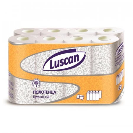 Полотенца бумажные Luscan 2-слойные белые 8 рулонов по 12 метров
