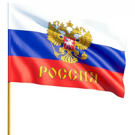Флаг Россия с гербом 40х60 см с флагштоком (12 штук в упаковке)