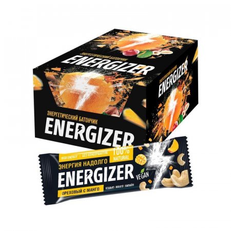 Батончик ореховый Energizer Кешью, манго и папайя (12 батончиков по 40  грамм)