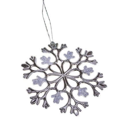 Новогоднее украшение Изящная снежинка пластик серебристое (диаметр 15 см)