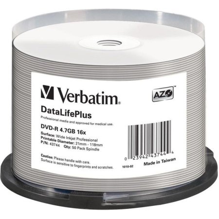Диск DVD-R Verbatim 4.7 ГБ 16x cake box 43744 (50 штук в упаковке)