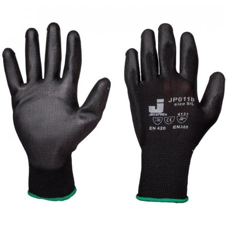 Перчатки рабочие JetaSafety нейлоновые с полиуретаном черные (размер 9, L, 12 пар в упаковке)