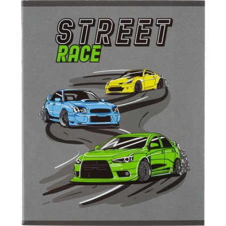 Тетрадь общая №1 School Street race А5 48 листов в клетку на скрепке  обложка с рисунком ВД-лак
