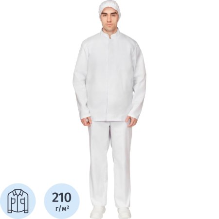 Куртка для пищевого производства у17-КУ ХАССП мужская белая с длинным  рукавом (размер 44-46, рост 170-176)