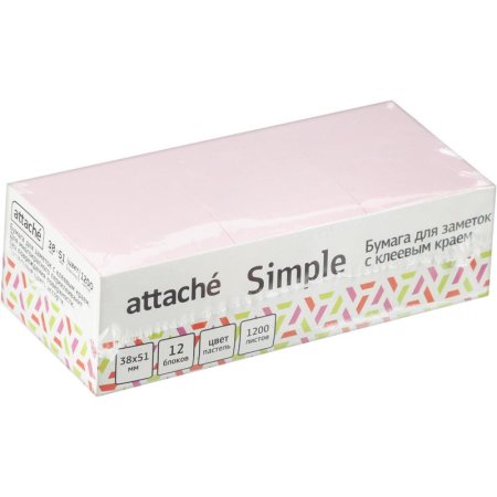 Стикеры 38х51 мм Attache Simple пастельные 4 цвета (12 блоков по 100  листов)