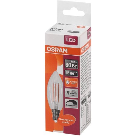 Лампа светодиодная Osram 5 Вт Е14 (В, 2700 К, 520 Лм, 220 В,  4058075230354)