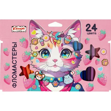 Фломастеры Комус Класс Kitty stickers 24 цвета с вентилируемыми  колпачками смываемые