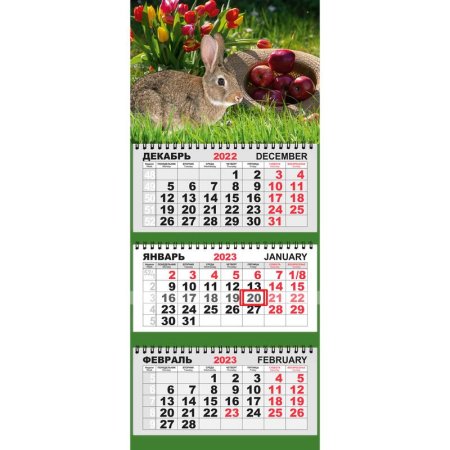 Календарь квартальный трехблочный настенный Трио Стандарт 2023 год  Символ года (297x220 мм)