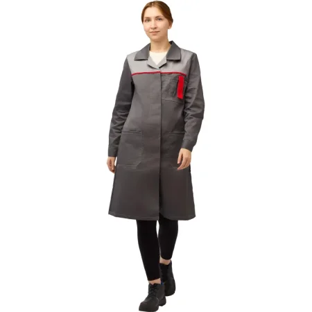 Халат рабочий Л10-ХЛ женский серый/светло-красный (размер 52-54, рост  170-176)