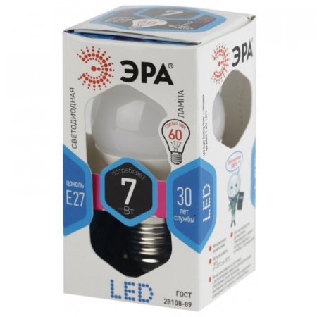 Лампа светодиодная ЭРА LED 7 Вт E27 шарообразная 4000 К холодный белый свет