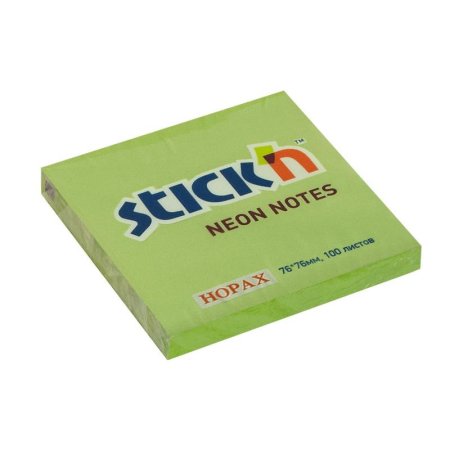 Стикеры Hopax Stick'n 76x76 мм неоновые зеленые (1 блок, 100 листов)