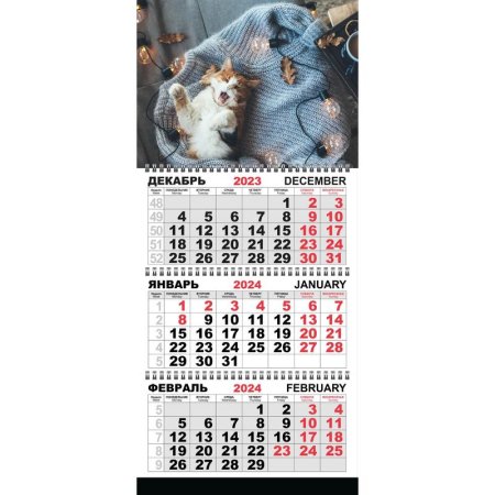 Календарь настенный 3-х блочный 2024 год Трио Стандарт Кошачьи дела  (29.5x71 см)
