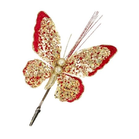 Новогоднее украшение Красная бабочка полиэстер красная (27х18х5 см)