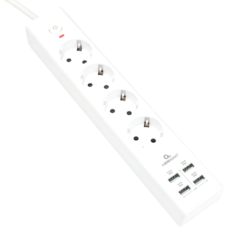 Сетевой фильтр Cablexpert Exnovo на 4 розетки 2 метра + 4 USB  (EXN-4-U4-W-2)