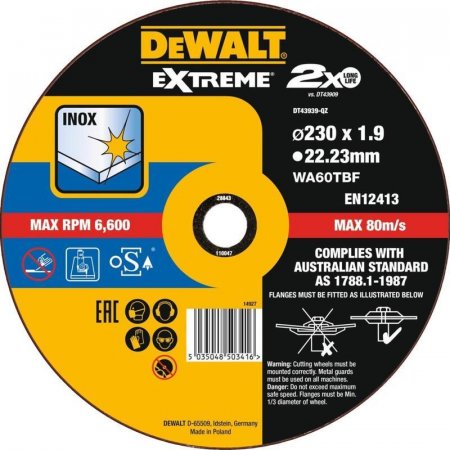 Диск отрезной по нержавеющей стали DeWalt Extreme 230х1.9 мм (DT43939)
