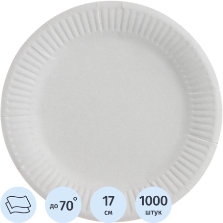 Тарелка одноразовая бумажная 170 мм белая 1000 штук в упаковке Тарелка одноразовая бумажная 170 мм белая 1000 штук в упаковке