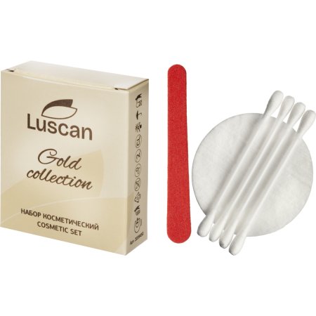 Набор косметический Luscan Gold Collection коробка (ватные палочки - 4  шт, ватные диски - 2 шт, пилочка для ногтей - 1шт, 300 штук в упаковке)