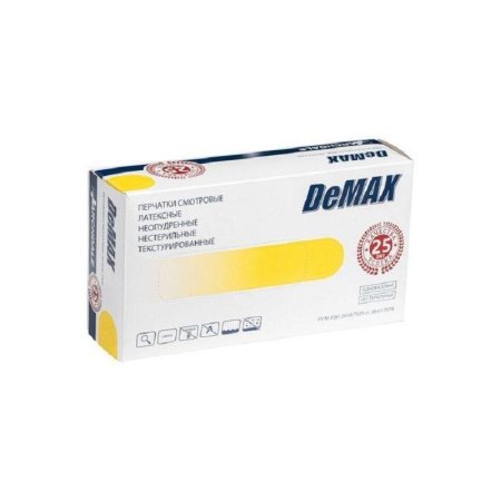Перчатки одноразовые DeMax латексные неопудренные белые (размер S, 100  штук/50 пар в упаковке)