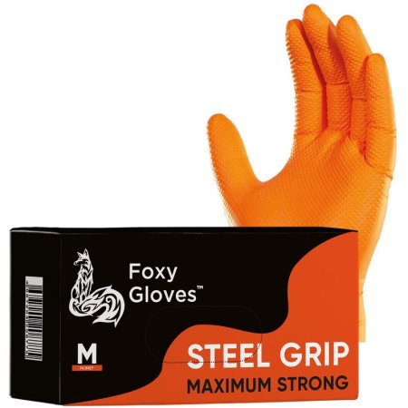 Перчатки одноразовые Steel Grip нитриловые неопудренные оранжевые  (размер 7-8 (M), 100 штук/50 пар в упаковке)