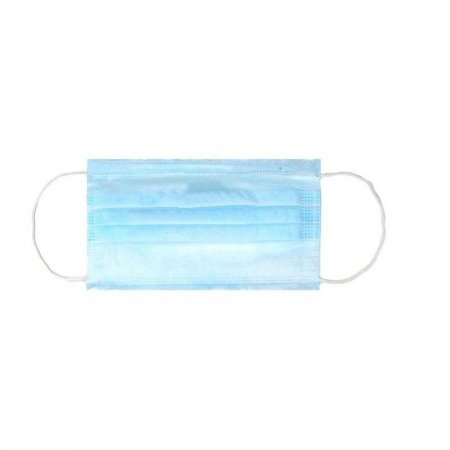 Маска медицинская трехслойная одноразовая голубая на резинке (50 штук в  упаковке)