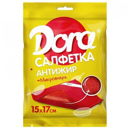 Салфетка хозяйственная Dora микрофибра 17х15 см красная