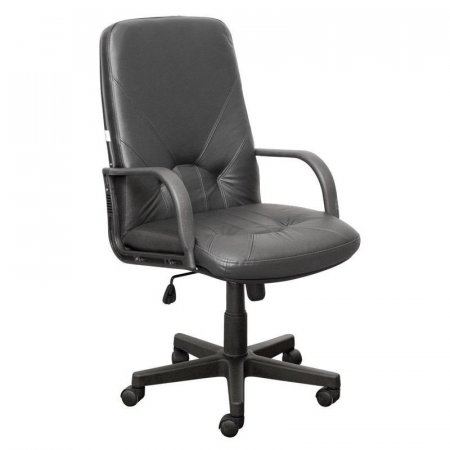 Кресло для руководителя Менеджер/К черное (натуральная кожа с компаньоном, пластик)