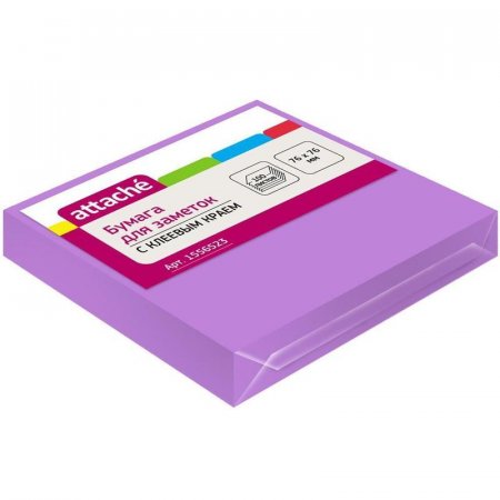Стикеры 76х76 мм Attache неоновые фиолетовые (1 блок, 100 листов)