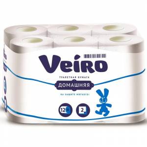 Бумага туалетная Veiro Домашняя 2-слойная белая (12 рулонов в упаковке)