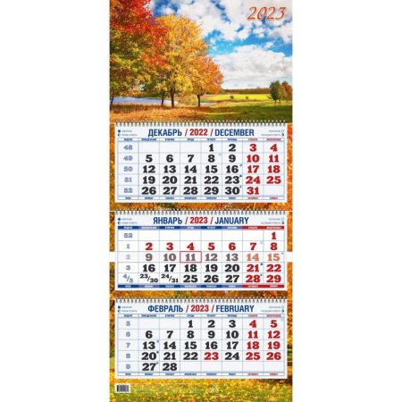Календарь квартальный трехблочный настенный 2023 год Осень золотая  (310х680 мм)