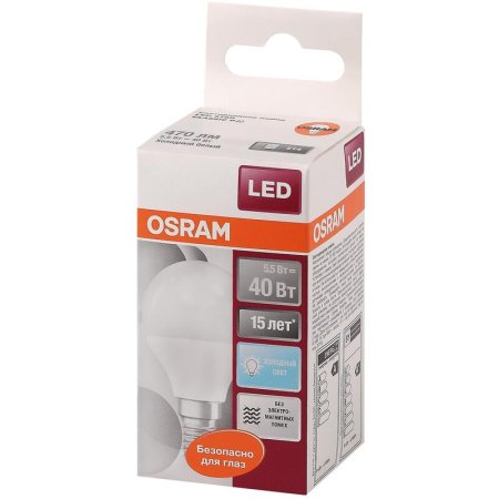 Лампа светодиодная Osram 5.5 Вт Е14 (Р, 4000 К, 470 Лм, 220 В,  4058075056923)