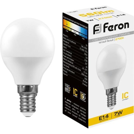 Лампа светодиодная Feron LB-95 7 Вт Е14 G45 2700 К 560 Лм (25478)