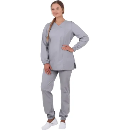 Костюм для пищевого производства Марта ХАССП женский серый СТ-150 с  длинным рукавом (150 г/кв.м, размер 60-62, рост 170-176)
