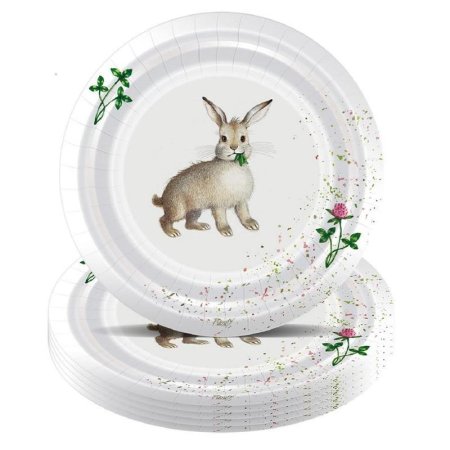 Тарелка одноразовая Priority Наглая рыжая морда Кролик бумажная белая с  рисунком 18 см 6 шт в упаковке