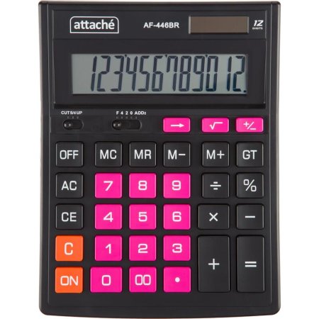 Калькулятор настольный Attache AF-446BR 12-разрядный черный/розовый  203x153x48 мм