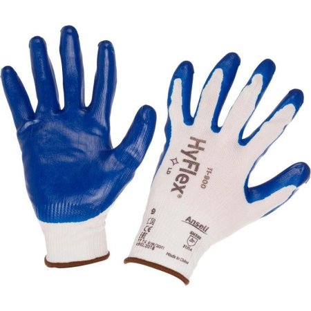Перчатки защитные Ansell Хайкрон трикотажные с нитрильным покрытием  белые/синие (15 класс, размер 9, L)