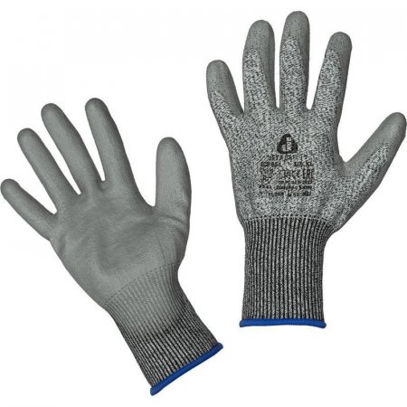 Перчатки рабочие с защитой от порезов Jeta Safety трикотажные с полиуретановым покрытием серые (13 класс, 4 нити, размер 10, XL, JCP051)