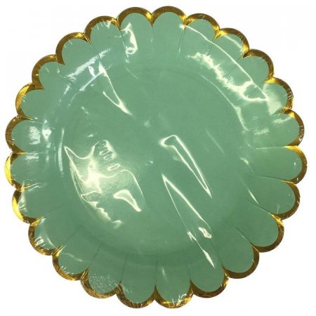 Тарелка одноразовая Веселый хоровод Золотая волна с зеленым бумажная 23  см (6 штук в упаковке)