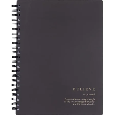 Тетрадь общая Be Smart Believe А5 120 листов в клетку на спирали  (обложка черная, матовая ламинация, тиснение фольгой)