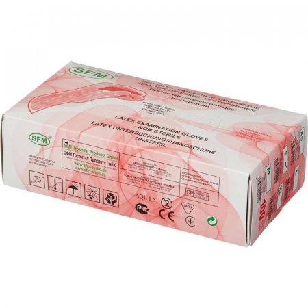 Перчатки медицинские смотровые латексные SFM текстурированные нестерильные неопудренные размер S (100 штук в упаковке)
