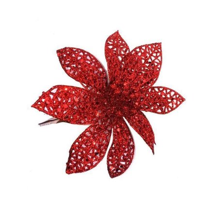 Новогоднее украшение Цветок красная сетка ПВХ (13х13.5 см)
