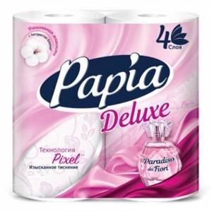 Бумага туалетная Papia Deluxe 4-слойная белая с цветочным ароматом (4 рулона в упаковке)