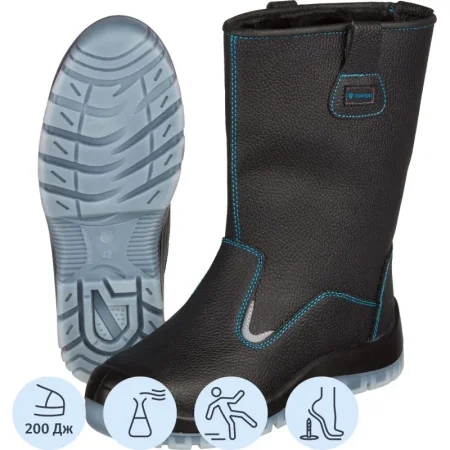 Сапоги рабочие зимние TOPFORT 5 МППИ ПУ-ТПУ из натуральной кожи с  металлическим подноском черные (размер 39)