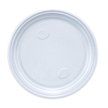Тарелка одноразовая пластиковая 210 мм белая 500 штук в упаковке Комус  Эконом