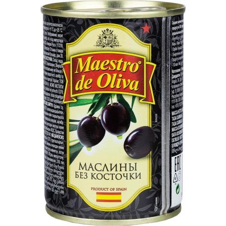 Маслины Maestro de Oliva черные без косточки 280 г
