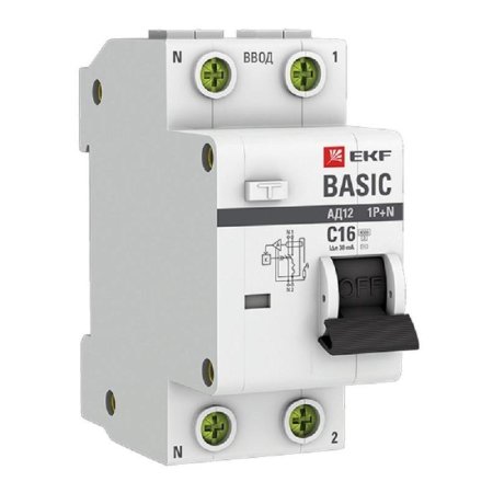 Выключатель автоматический дифференциальный EKF Basic 1п 16А С 30мА АC  (DA12-16-30-bas)