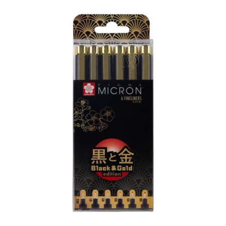 Набор капиллярных ручек Pigma Micron Gold Limited Edition 6 штук черные