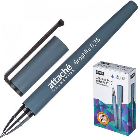 Ручка гелевая неавтоматическая Attache Selection Graphite синяя (серый корпус,толщина линии 0.35 мм)
