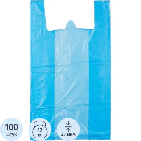 Пакет-майка ПНД 25 мкм в ассортименте (38+20х68 см, 100 штук в упаковке)